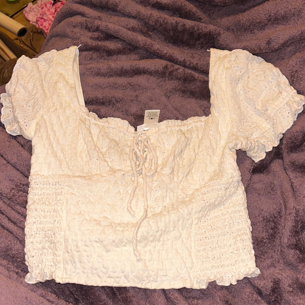 Urban Romantics cream eyelet crop top